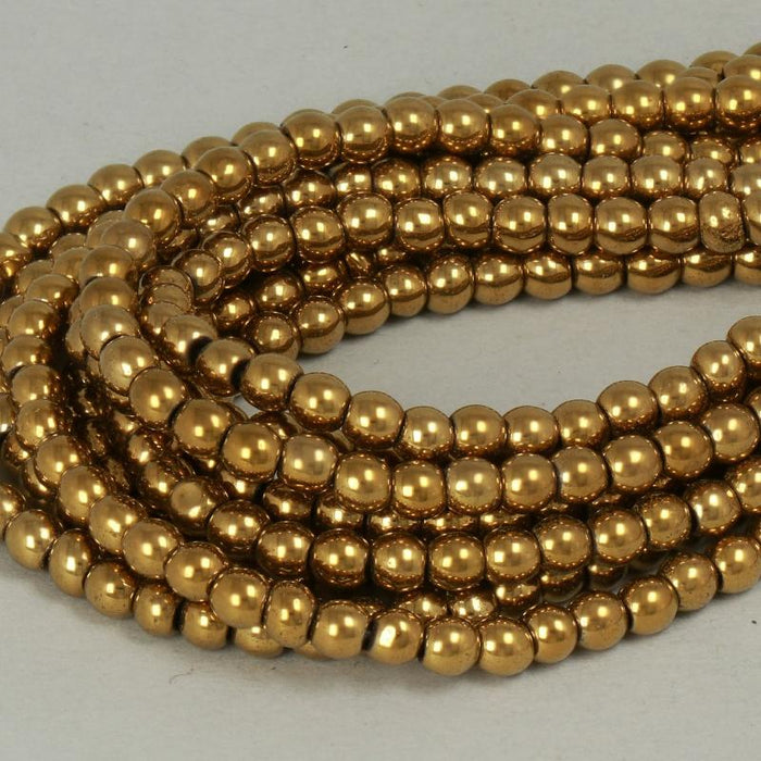 1 Strand 38/40 cm Edelsteinperlen 4 mm Hämatit Plattiert Gold Rund glatt  Farbe_Gold