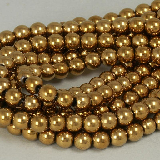 1 Strand 38/40 cm Edelsteinperlen 6 mm Hämatit Plattiert Gold Rund glatt  Farbe_Gold