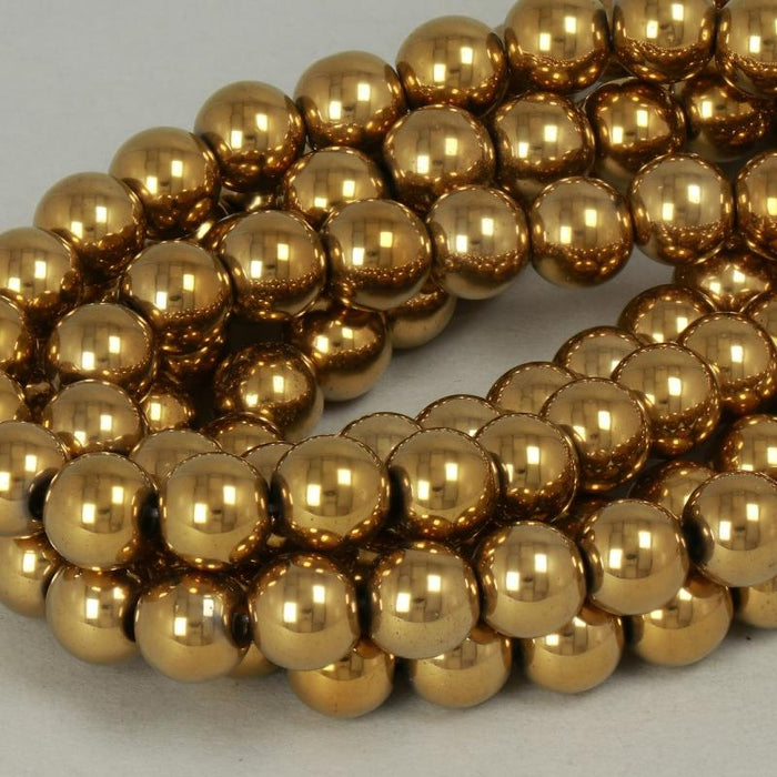 1 Strand 38/40 cm Edelsteinperlen 8 mm Hämatit Plattiert Gold Rund glatt  Farbe_Gold