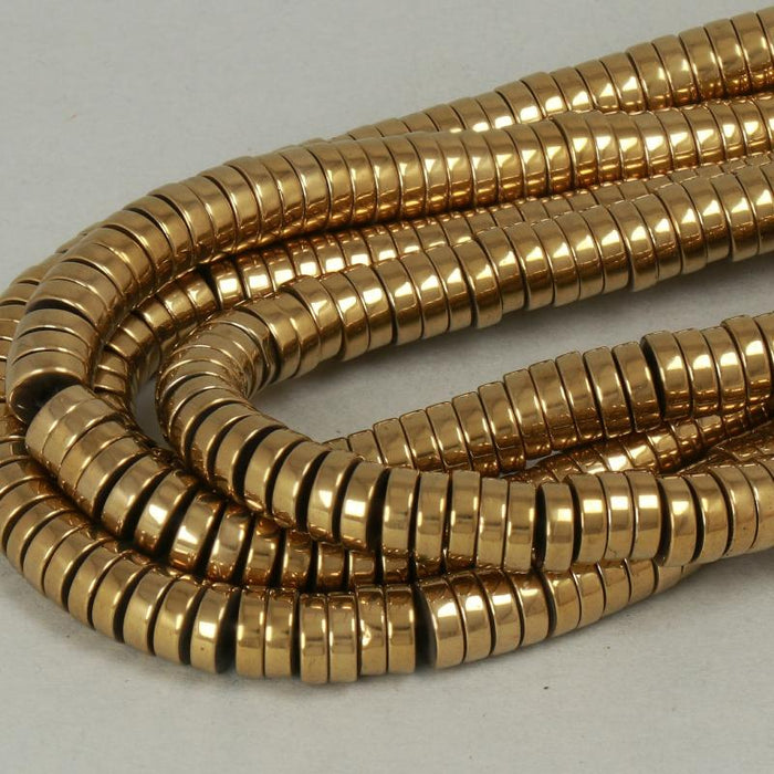 1 Strand 38/40 cm Edelsteinperlen 6x2 mm Hämatit Plattiert Gold Heishi  Farbe_Gold