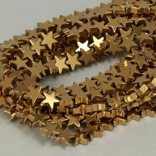 1 Strand 38/40 cm Edelsteinperlen 6 mm Hämatit Plattiert Gold Stern glatt  Farbe_Gold