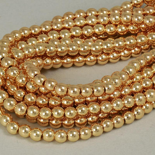 1 Strand 38/40 cm Edelsteinperlen 4 mm Hämatit Plattiert Gold 18K Rund glatt  Farbe_Gold