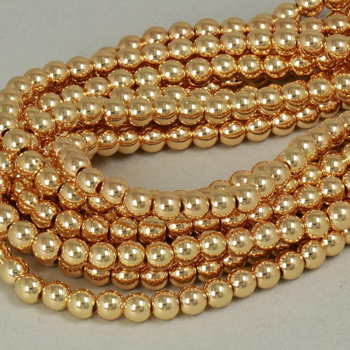 1 Strand 38/40 cm Edelsteinperlen 4 mm Hämatit Plattiert Gold 18K Rund glatt  Farbe_Gold