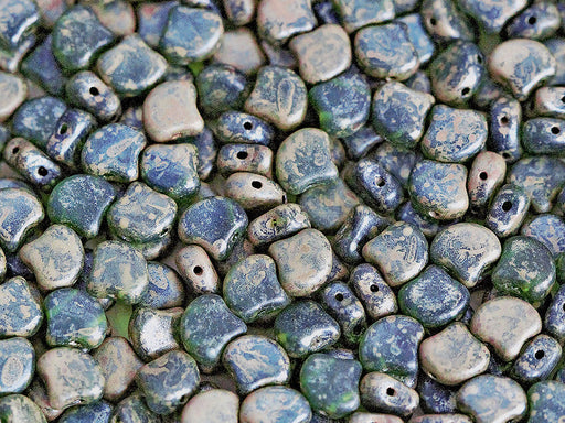 30 St. Ginko Beads 7.5x7.5x3.4 mm, 2 Holes, Chrysolite Rembrandt Matte, Czech Glass