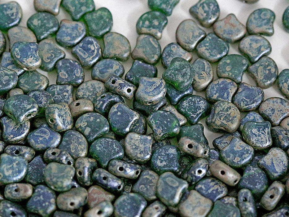 30 St. Ginko Beads 7.5x7.5x3.4 mm, 2 Holes, Chrysolite Rembrandt Matte, Czech Glass