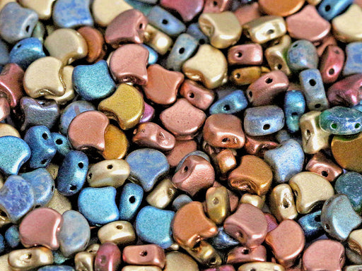 30 pcs Ginkgo Perlen 7.5x7.5x3.4 mm, 2-Loch, Bronzegrün Mischen, Tschechisches Glas (Ginko Beads)