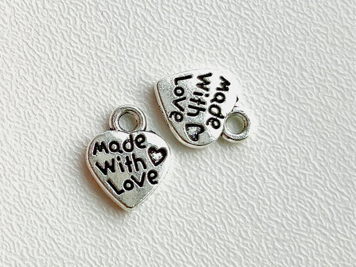 Herz mit Wort „Made With Love“ Metallanhänger 13x10 mm Metall Farbe_Silver