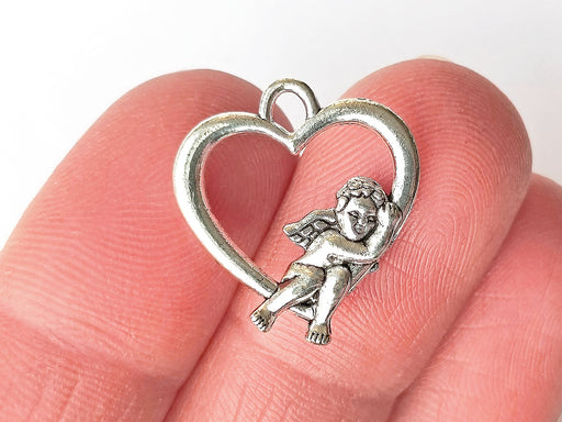 2 pcs Herz mit Amor-Anhänger 19x18 mm, Metall (Heart With Cupid Pendant)