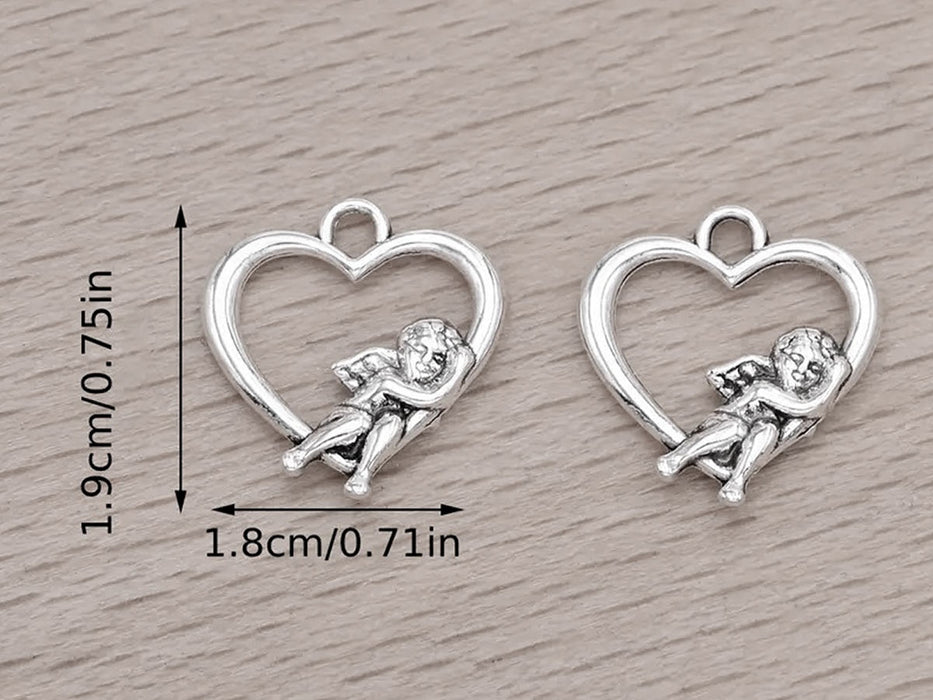 2 pcs Herz mit Amor-Anhänger 19x18 mm, Metall (Heart With Cupid Pendant)