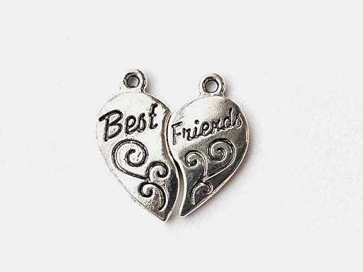 Set silberfarbene Anhänger „Beste Freunde“ Puzzleteil Herz 23 x 12 mm 2 Löcher Metall Farbe_Silver