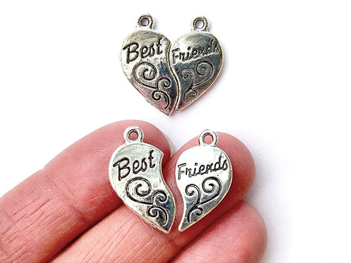 Set silberfarbene Anhänger „Beste Freunde“, Puzzleteil, Herz, 23 x 12 mm, Metall (Set Silver Color Pendants Best Friends Jigsaw Puzzle Piece Heart )