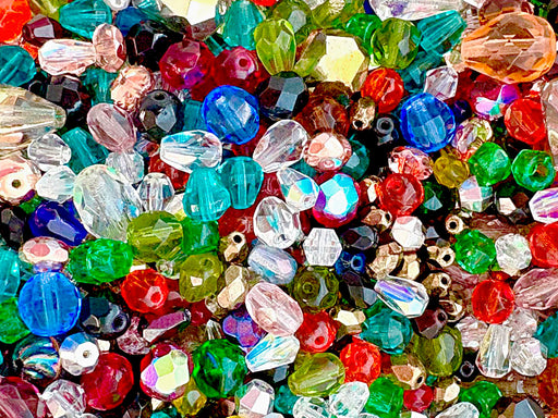 65 g Mischung aus facettierten, feuerpolierten Perlen, Mehrfarbig, Tschechisches Glas (Mix of Faceted Fire Polished Beads)