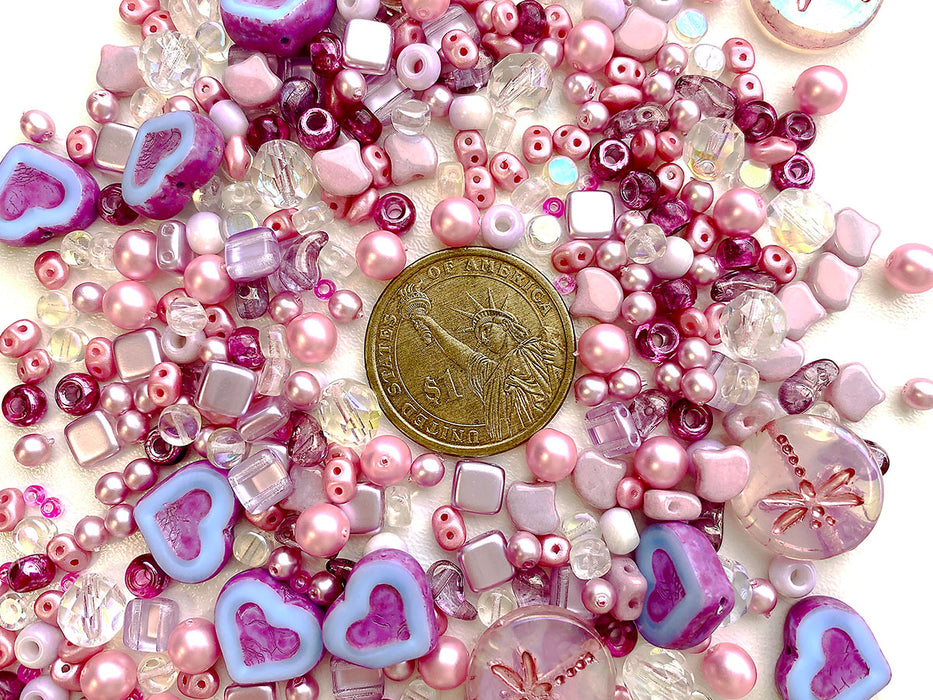 35 g Glasperlen-Mix, French Rose Fuchsia, Tschechisches Glas (Glass Bead Mix)