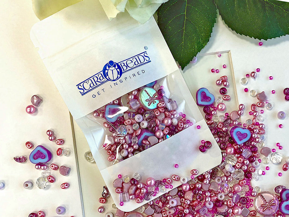 35 g Glasperlen-Mix, French Rose Fuchsia, Tschechisches Glas (Glass Bead Mix)