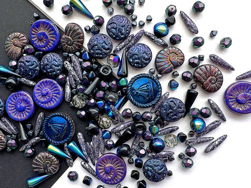 35 g Glasperlen-Mix, Magic Blue Violett Grau, Tschechisches Glas (Glass Bead Mix)