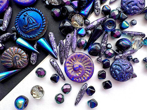 35 g Glasperlen-Mix, Magic Blue Violett Grau, Tschechisches Glas (Glass Bead Mix)