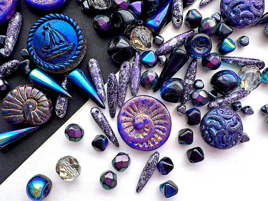 35 g Glasperlen-Mix, Magic Blue Violett Grau, Tschechisches Glas (Glass Bead Mix)