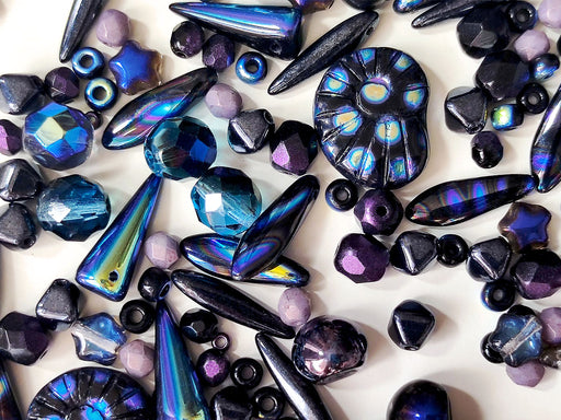 35 g Glasperlen-Mix, Magic Blue Violett Grau, Tschechisches Glas (Glass Bead Mix)