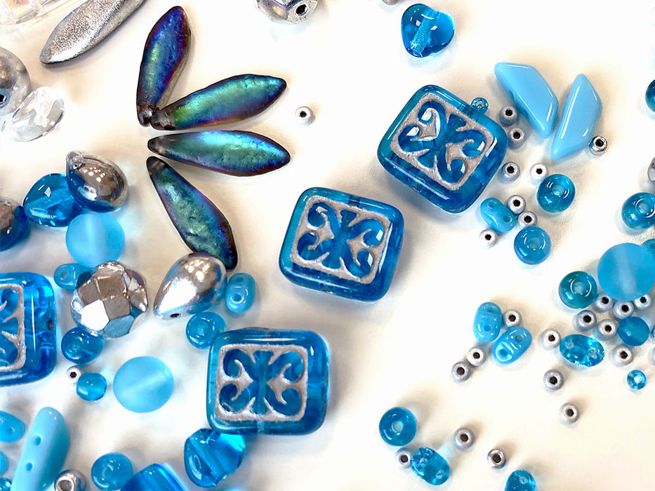 35 g Glasperlen-Mix, Türkis Azure Distance, Tschechisches Glas (Glass Bead Mix)
