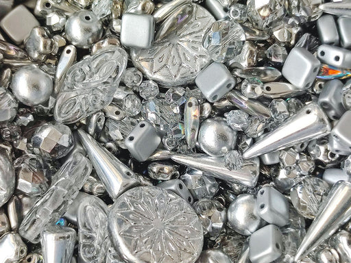 35 g Glasperlen-Mix, Silber Mix, Tschechisches Glas (Glass Bead Mix)