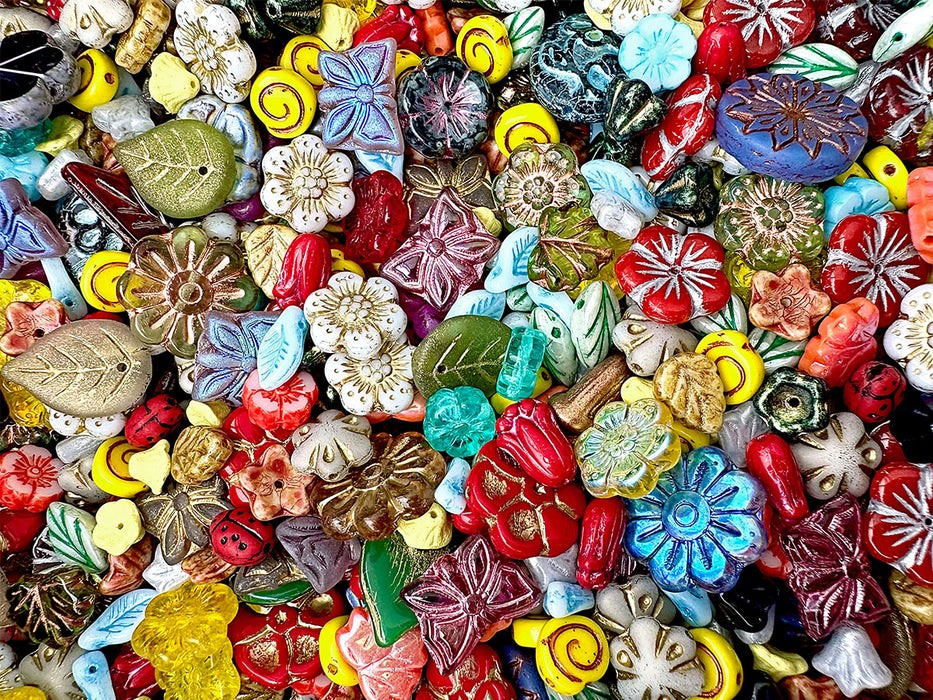 65 g Glasperlen-Mix, Blumen und Blätter, Tschechisches Glas (Mix Beads)