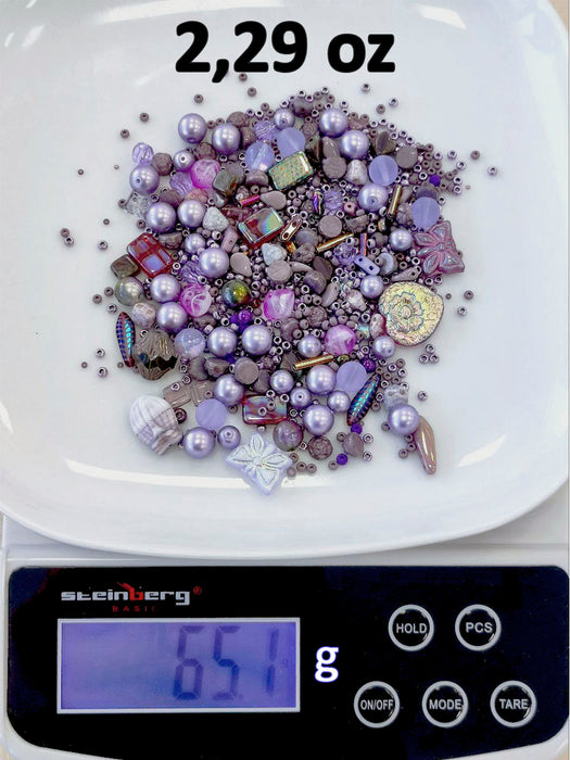 65 g Glasperlen-Mix, Lavendel funkeln, Tschechisches Glas (Unique Mix of Czech Glass Beads)