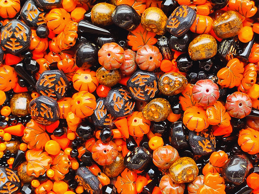 65 g Einzigartige Mischung aus tschechischen Glasperlen für die Schmuckherstellung, Perlen und Perlensortimente, Orange schwarzes Halloween, Tschechisches Glas (Unique Mix of Czech Glass Beads for Jewelry Making, Beads & Bead assortments.)