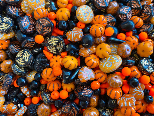 65 g Einzigartige Mischung aus tschechischen Glasperlen für die Schmuckherstellung, Perlen und Perlensortimente, Orange schwarzes Halloween, Tschechisches Glas (Unique Mix of Czech Glass Beads for Jewelry Making, Beads & Bead assortments.)