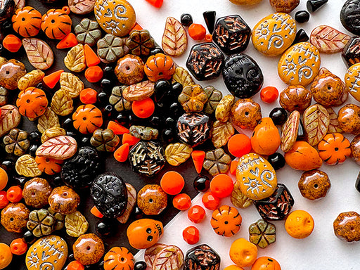 65 g Einzigartige Mischung aus tschechischen Glasperlen für die Schmuckherstellung, Perlen und Perlensortimente, Orange schwarzes Halloween, Tschechisches Glas (Unique Mix of Czech Glass Beads for Jewelry Making, Beads & Bead assortments.)