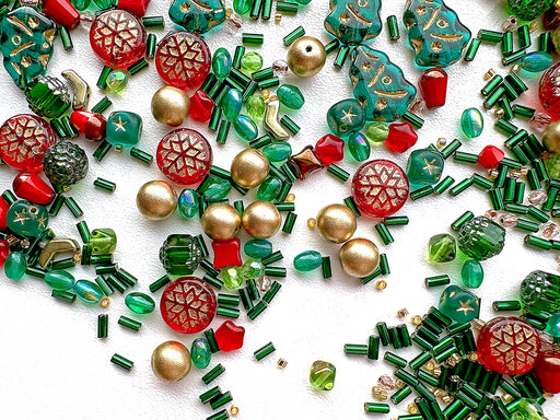 65 g  Einzigartige Mischung aus tschechischem Glas und japanischen Miyuki 10/0 Delica-Perlen, Schmuck- und Armband-Bastelset, Weihnachtsanhänger
