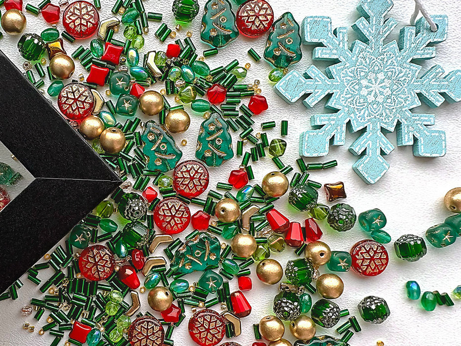 65 g  Einzigartige Mischung aus tschechischem Glas und japanischen Miyuki 10/0 Delica-Perlen, Schmuck- und Armband-Bastelset, Weihnachtsanhänger