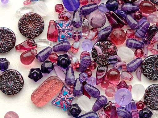 65 g Einzigartige Mischung aus tschechischen Glasperlen für die Schmuckherstellung, Perlen und Perlensortimente, Violett-Flieder, Tschechisches Glas (Unique Mix of Czech Glass Beads for Jewelry Making, Beads & Bead assortments)