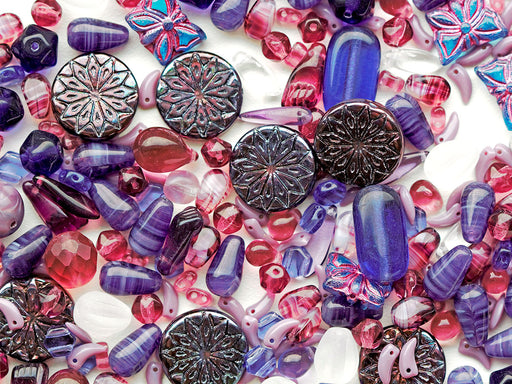 65 g Einzigartige Mischung aus tschechischen Glasperlen für die Schmuckherstellung, Perlen und Perlensortimente, Violett-Flieder, Tschechisches Glas (Unique Mix of Czech Glass Beads for Jewelry Making, Beads & Bead assortments)
