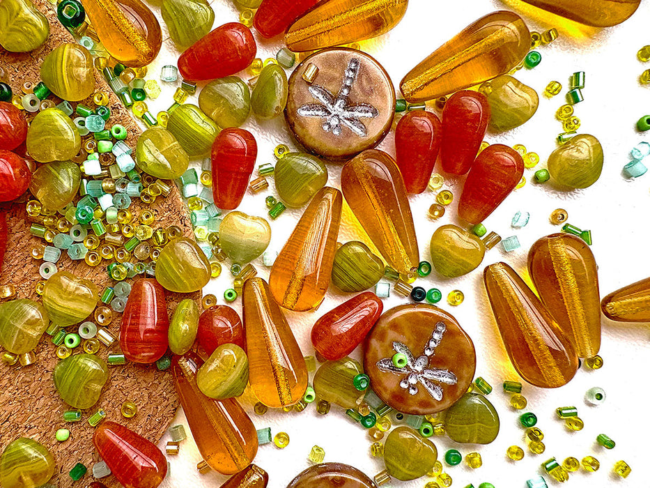 65 g Exklusive Mischung aus mehrfarbigen tschechischen Glasperlen, Bernsteinträume, Tschechisches Glas (Exclusive Multicolored Czech Glass Beads Mix)