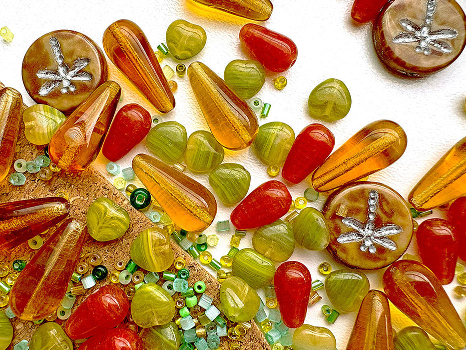 65 g Exklusive Mischung aus mehrfarbigen tschechischen Glasperlen, Bernsteinträume, Tschechisches Glas (Exclusive Multicolored Czech Glass Beads Mix)