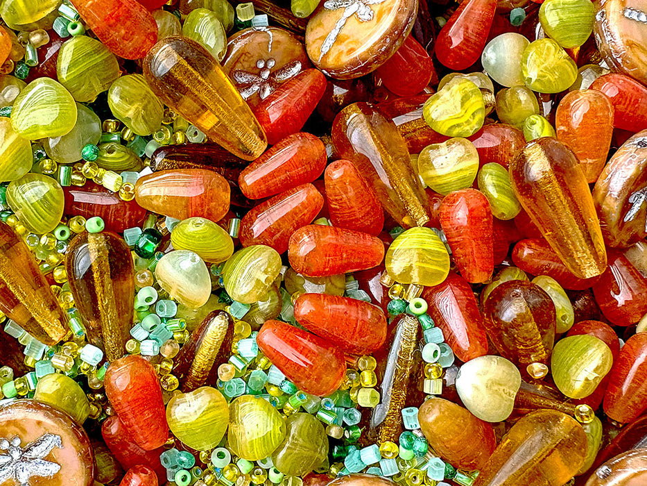 65 g Exklusive Mischung aus mehrfarbigen tschechischen Glasperlen, Bernsteinträume, Tschechisches Glas (Exclusive Multicolored Czech Glass Beads Mix)