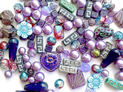 Exklusive Mehrfarbige Tschechische Glasperlen-Mischung Fliederfantasie Tschechisches Glas Farbe_Purple Farbe_ Blue Farbe_ Silver