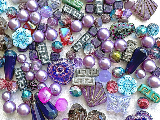65 g Exklusive Mehrfarbige Tschechische Glasperlen-Mischung, Fliederfantasie, Tschechisches Glas (Exclusive Multicolored Czech Glass Beads Mix)