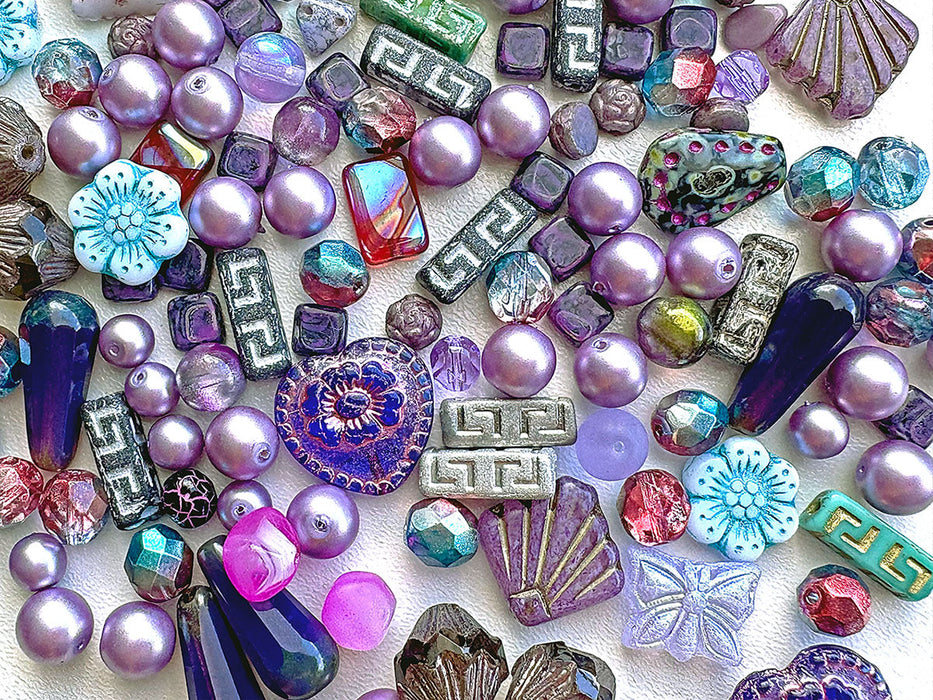65 g Exklusive Mehrfarbige Tschechische Glasperlen-Mischung, Fliederfantasie, Tschechisches Glas (Exclusive Multicolored Czech Glass Beads Mix)