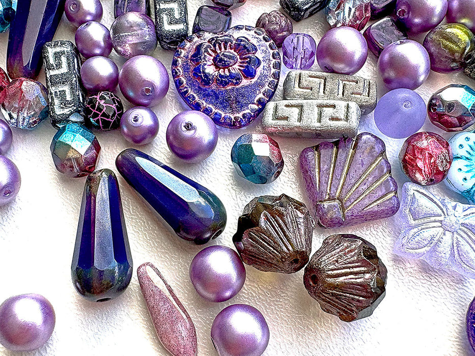 65 g Exklusive Mehrfarbige Tschechische Glasperlen-Mischung, Fliederfantasie, Tschechisches Glas (Exclusive Multicolored Czech Glass Beads Mix)