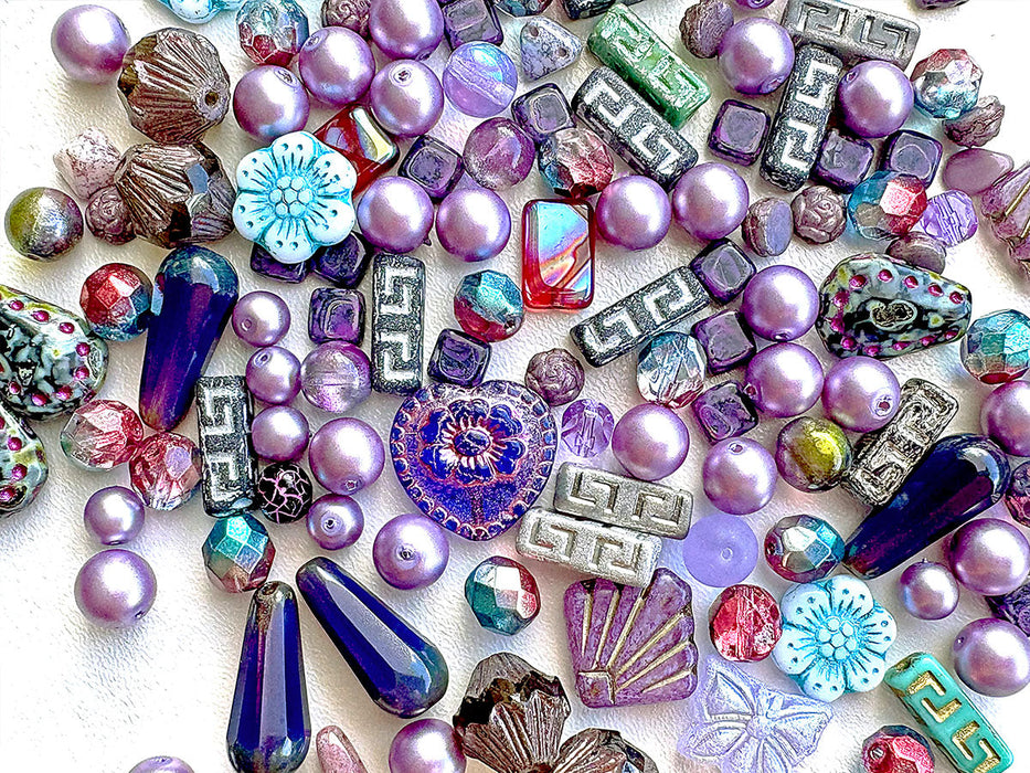 65 g Exklusive Mehrfarbige Tschechische Glasperlen-Mischung, Fliederfantasie, Tschechisches Glas (Exclusive Multicolored Czech Glass Beads Mix)