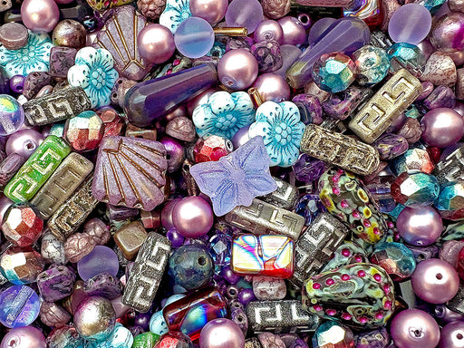 65 g Exklusive Mehrfarbige Tschechische Glasperlen-Mischung, Fliederfantasie, Tschechisches Glas (Exclusive Multicolored Czech Glass Beads Mix)