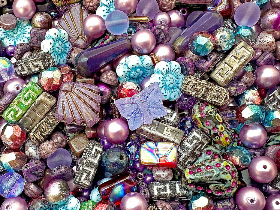 65 g Exklusive Mehrfarbige Tschechische Glasperlen-Mischung, Fliederfantasie, Tschechisches Glas (Exclusive Multicolored Czech Glass Beads Mix)