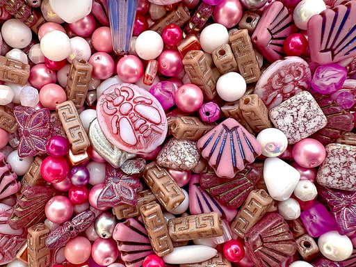 Exklusive Mehrfarbige Tschechische Glasperlen-Mischung Magisches Kaleidoskop Tschechisches Glas Farbe_Pink Farbe_ Red Farbe_ Brown