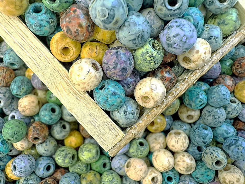 65 g (100-110 st) Runde Druckperlen mit Großem Loch 8 mm, Mix, Tschechisches Glas (Round Druck Beads with BIG HOLE)