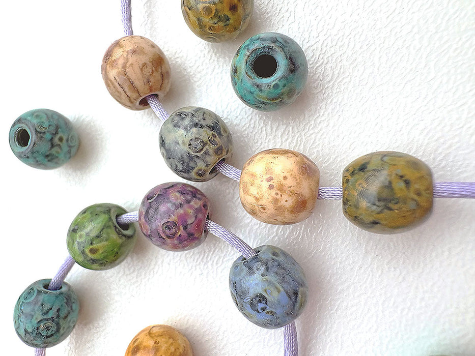 65 g (100-110 st) Runde Druckperlen mit Großem Loch 8 mm, Mix, Tschechisches Glas (Round Druck Beads with BIG HOLE)