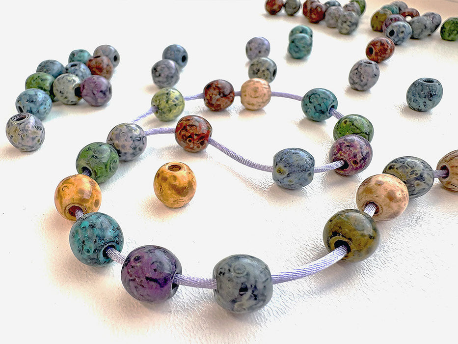 65 g (100-110 st) Runde Druckperlen mit Großem Loch 8 mm, Mix, Tschechisches Glas (Round Druck Beads with BIG HOLE)