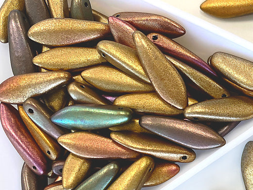 25 pcs Dolchperlen 5x16 mm, Altgold, Tschechisches Glas (Dagger Beads)