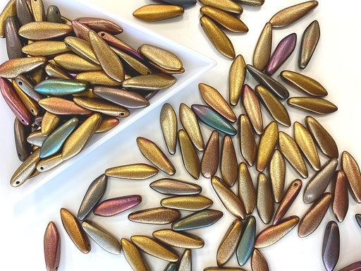 25 pcs Dolchperlen 5x16 mm, Altgold, Tschechisches Glas (Dagger Beads)