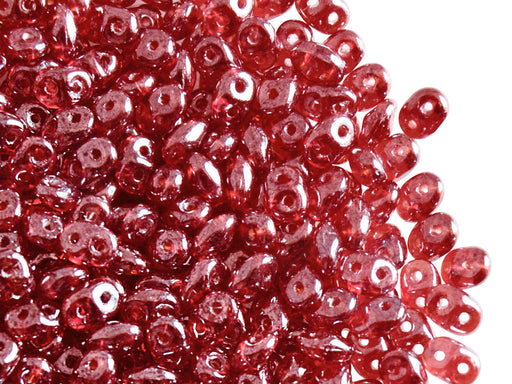 20 g SuperDuo Rocailles 2.5x5mm Zwei Löcher, Böhmisches Glas, Rubin Weiß Luster